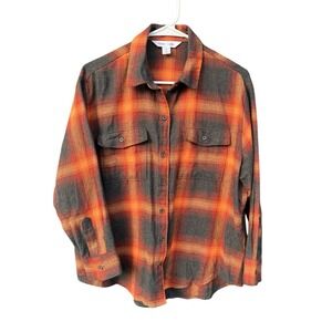 Old Navy Womens Boyfriend Shirt Taylor Swift Evermore Flannel Size MP Orange‎